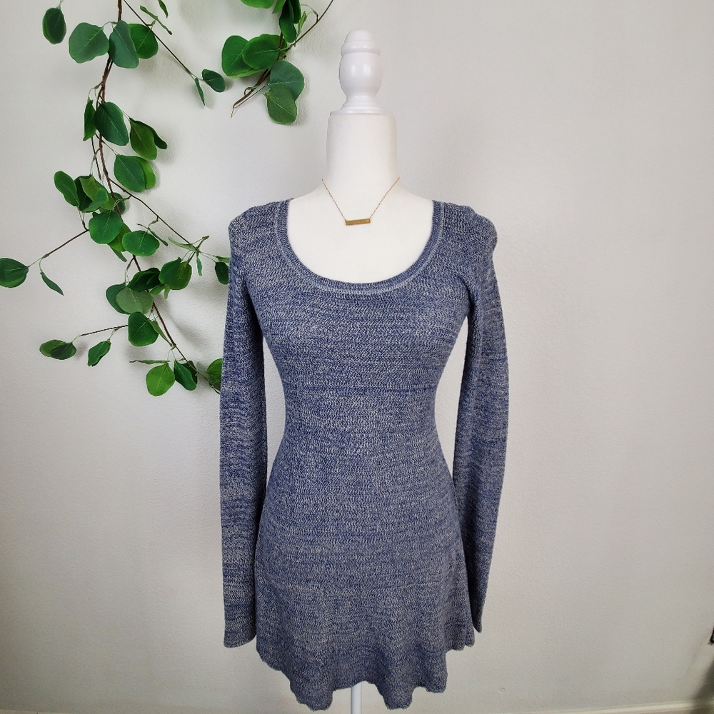 FREE PEOPLE Blue Knit Long Sleeved Sweater Dress